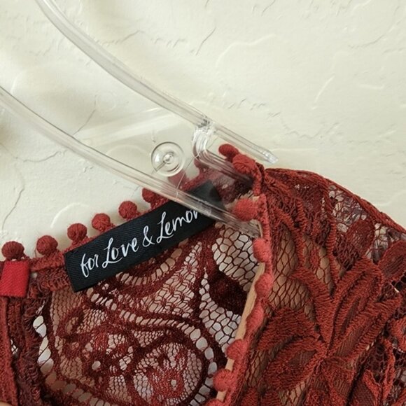 For Love & Lemons Emerie Maroon Lace Open Back Mini Dress - Picture 8 of 8